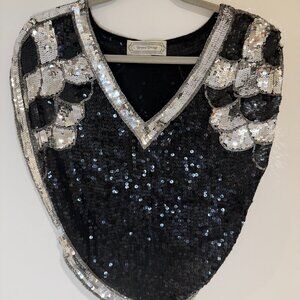 Beyond Vintage Sequin New Year Eves Black and Silver Top Size S